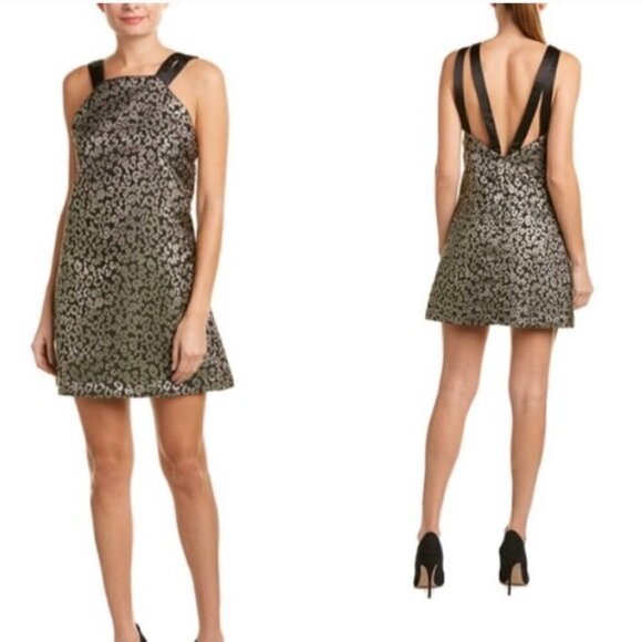 Anthropologie XS Hutch Gold Black Leopard Print Party Holiday Mini Dress - Picture 1 of 7